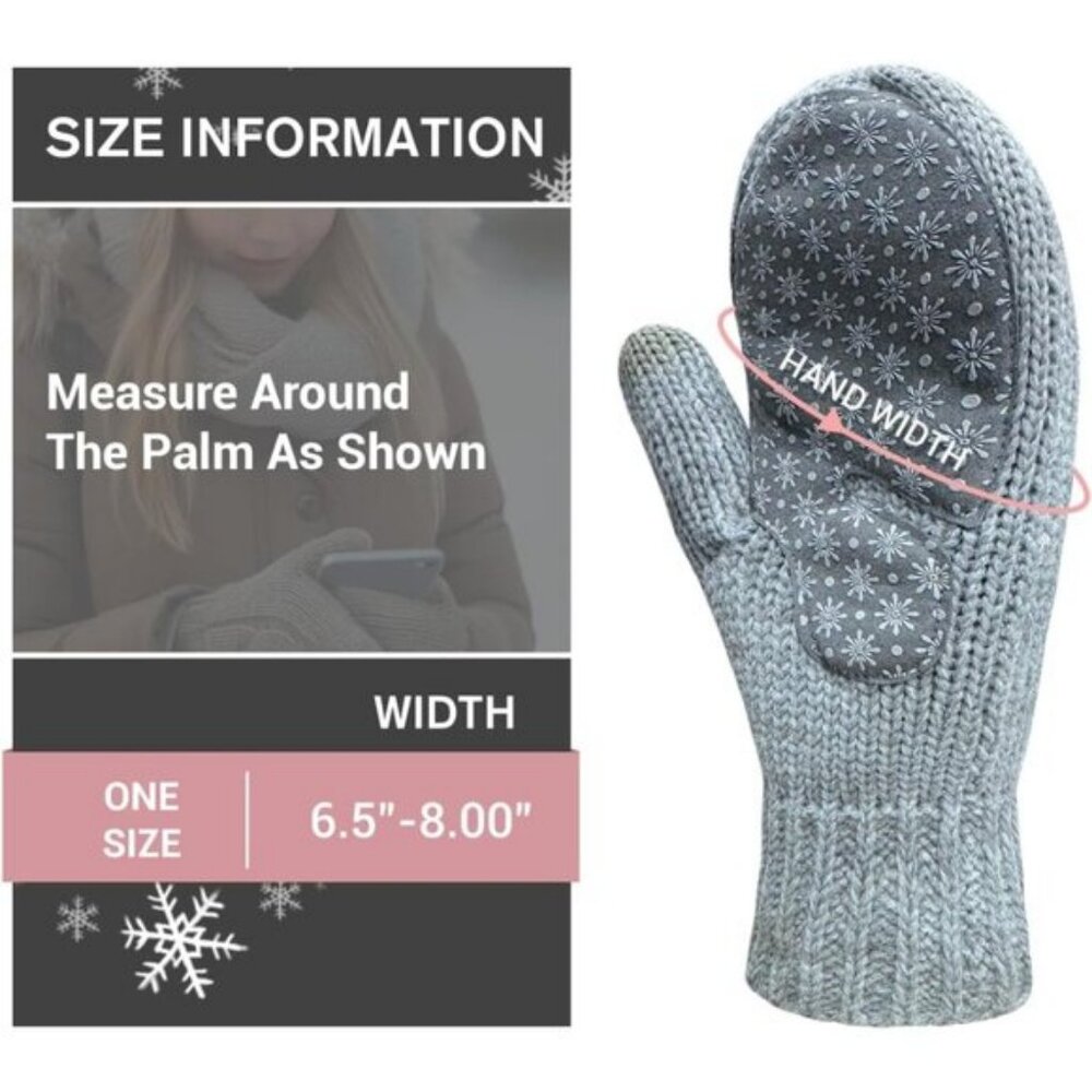 🆕Women Gray Touchscreen Sherpa Lined Cold Weather Chunky Cable Knit Mittens - Picture 6 of 8